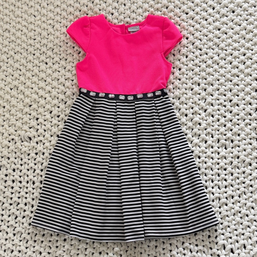 Sweet Heart Rose Pink Top with Black Striped Skirt Dress